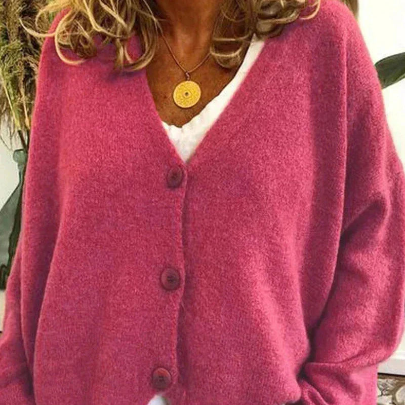Oversized V-Neck Button-Down Cardigan – Soft Knit Loose Fit