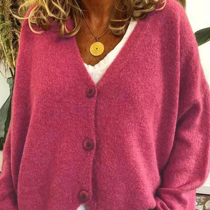 Oversized V-Neck Button-Down Cardigan – Soft Knit Loose Fit