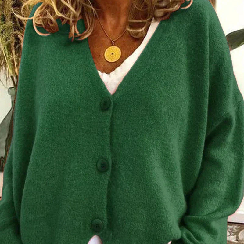 Oversized V-Neck Button-Down Cardigan – Soft Knit Loose Fit