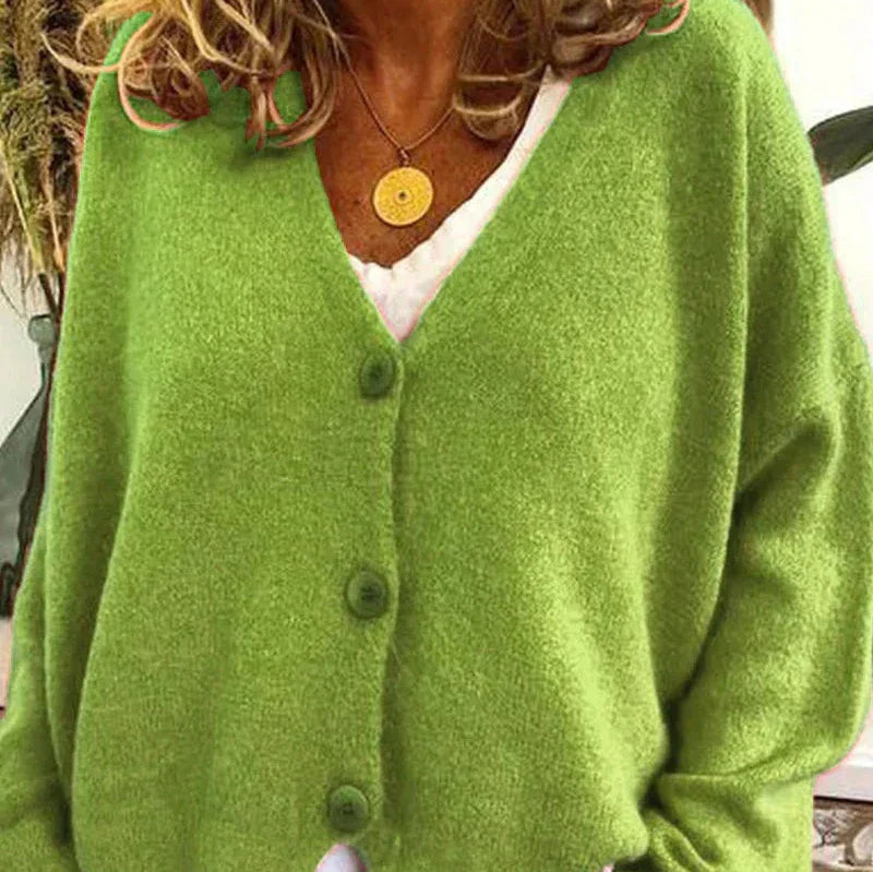 Oversized V-Neck Button-Down Cardigan – Soft Knit Loose Fit