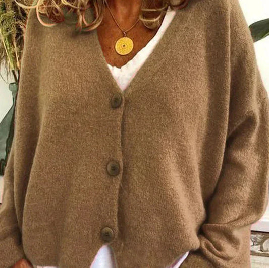 Oversized V-Neck Button-Down Cardigan – Soft Knit Loose Fit