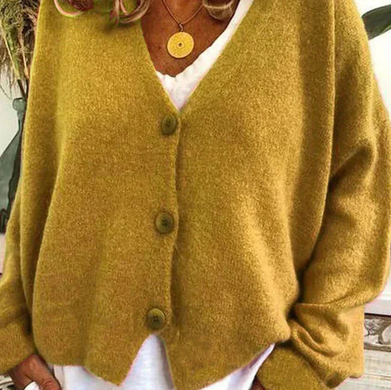 Oversized V-Neck Button-Down Cardigan – Soft Knit Loose Fit