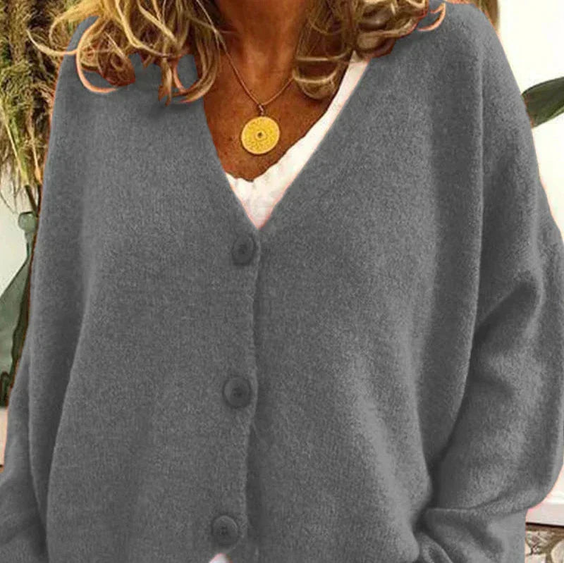 Oversized V-Neck Button-Down Cardigan – Soft Knit Loose Fit