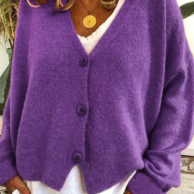Oversized V-Neck Button-Down Cardigan – Soft Knit Loose Fit