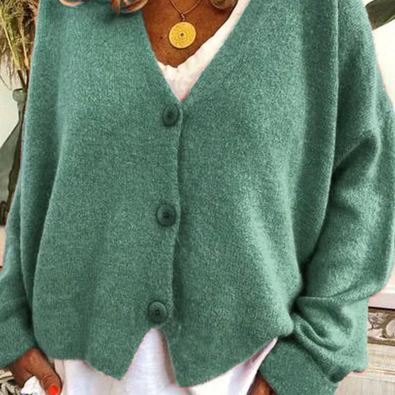 Oversized V-Neck Button-Down Cardigan – Soft Knit Loose Fit