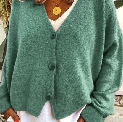 Oversized V-Neck Button-Down Cardigan – Soft Knit Loose Fit