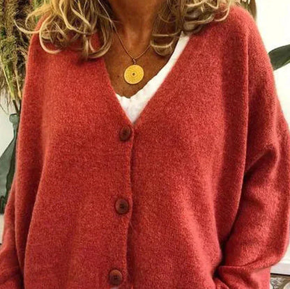 Oversized V-Neck Button-Down Cardigan – Soft Knit Loose Fit
