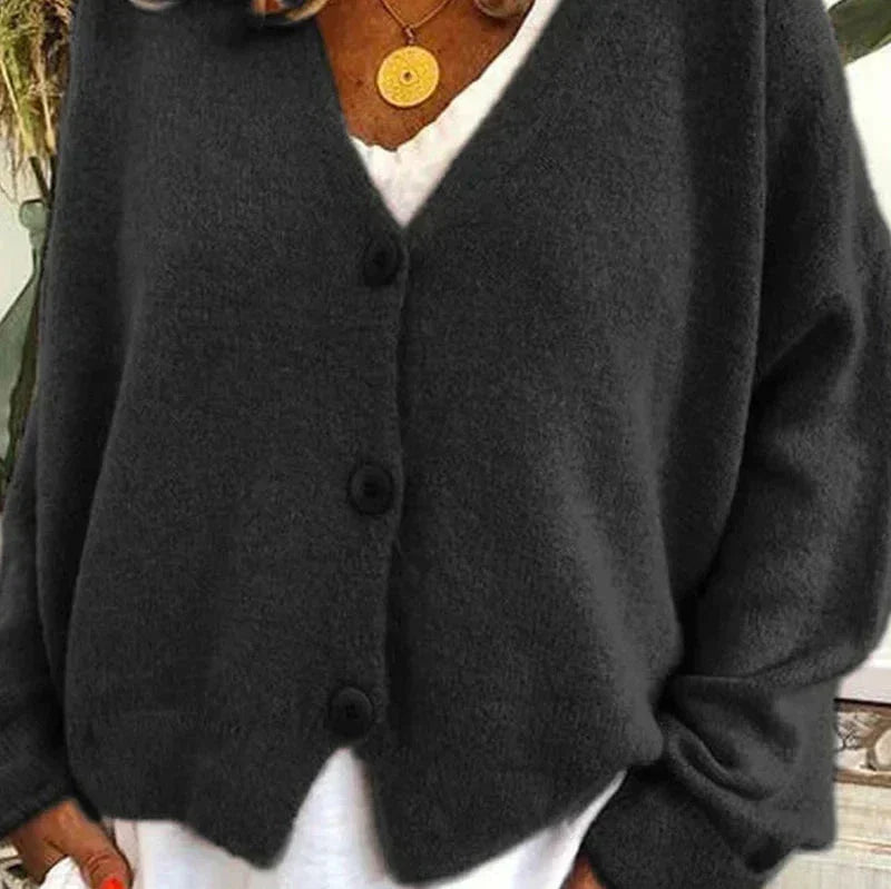 Oversized V-Neck Button-Down Cardigan – Soft Knit Loose Fit