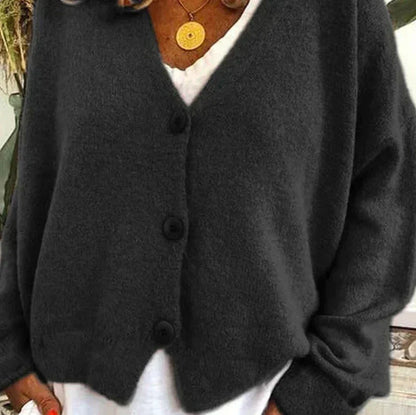 Oversized V-Neck Button-Down Cardigan – Soft Knit Loose Fit