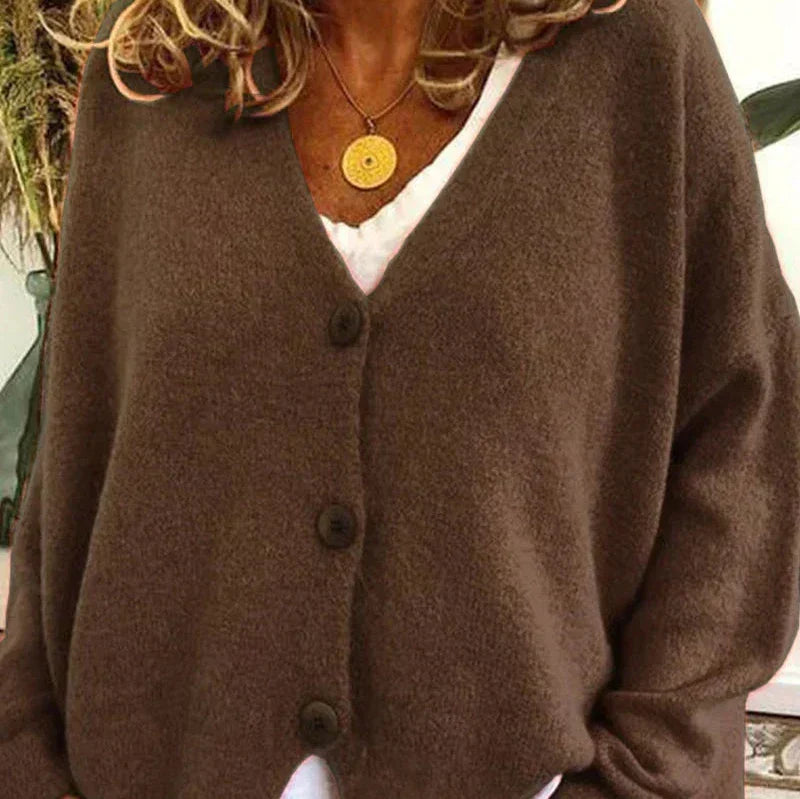 Oversized V-Neck Button-Down Cardigan – Soft Knit Loose Fit