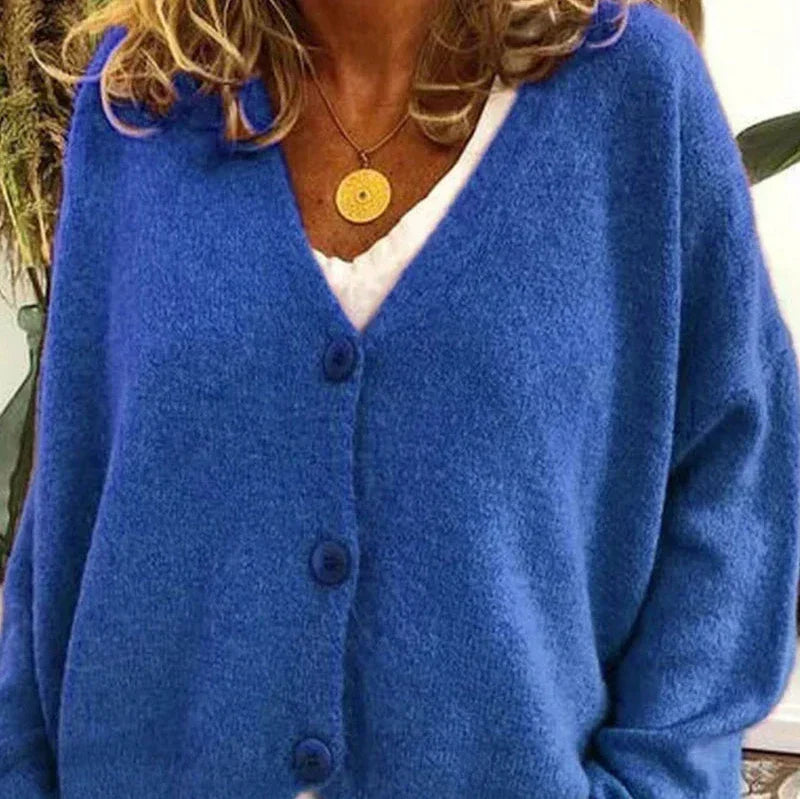 Oversized V-Neck Button-Down Cardigan – Soft Knit Loose Fit