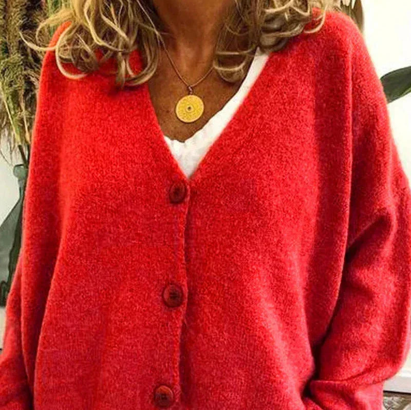 Oversized V-Neck Button-Down Cardigan – Soft Knit Loose Fit