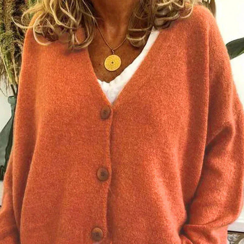 Oversized V-Neck Button-Down Cardigan – Soft Knit Loose Fit
