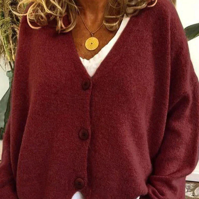 Oversized V-Neck Button-Down Cardigan – Soft Knit Loose Fit