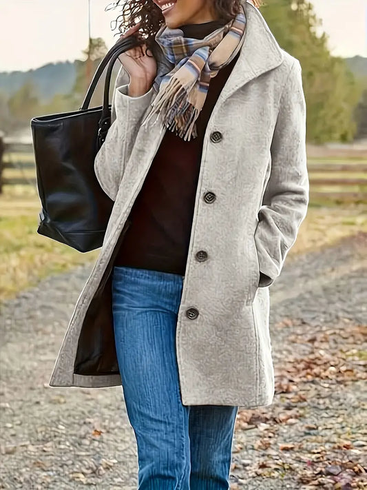 Women's Wool Blend Pea Coat – Mid-Length Lapel Button-Front