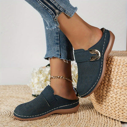Women's Slip-On Mule Clogs – Cushioned Insole with Buckle Detail