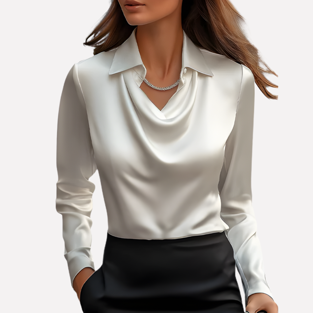 Satin Cowl Neck Blouse – Long Sleeve Collared Work Shirt