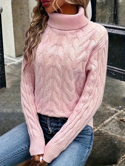 Cable Knit Turtleneck Sweater – Women's Long Sleeve Pullover