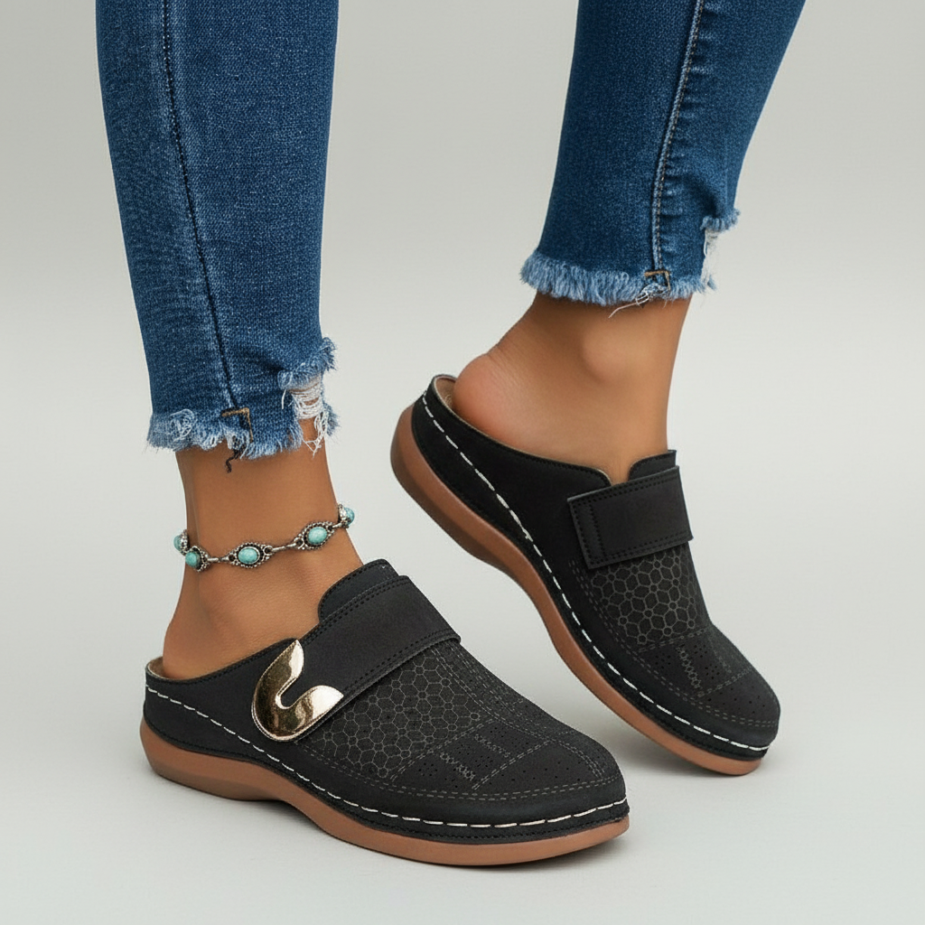 Women's Slip-On Mule Clogs – Cushioned Insole with Buckle Detail
