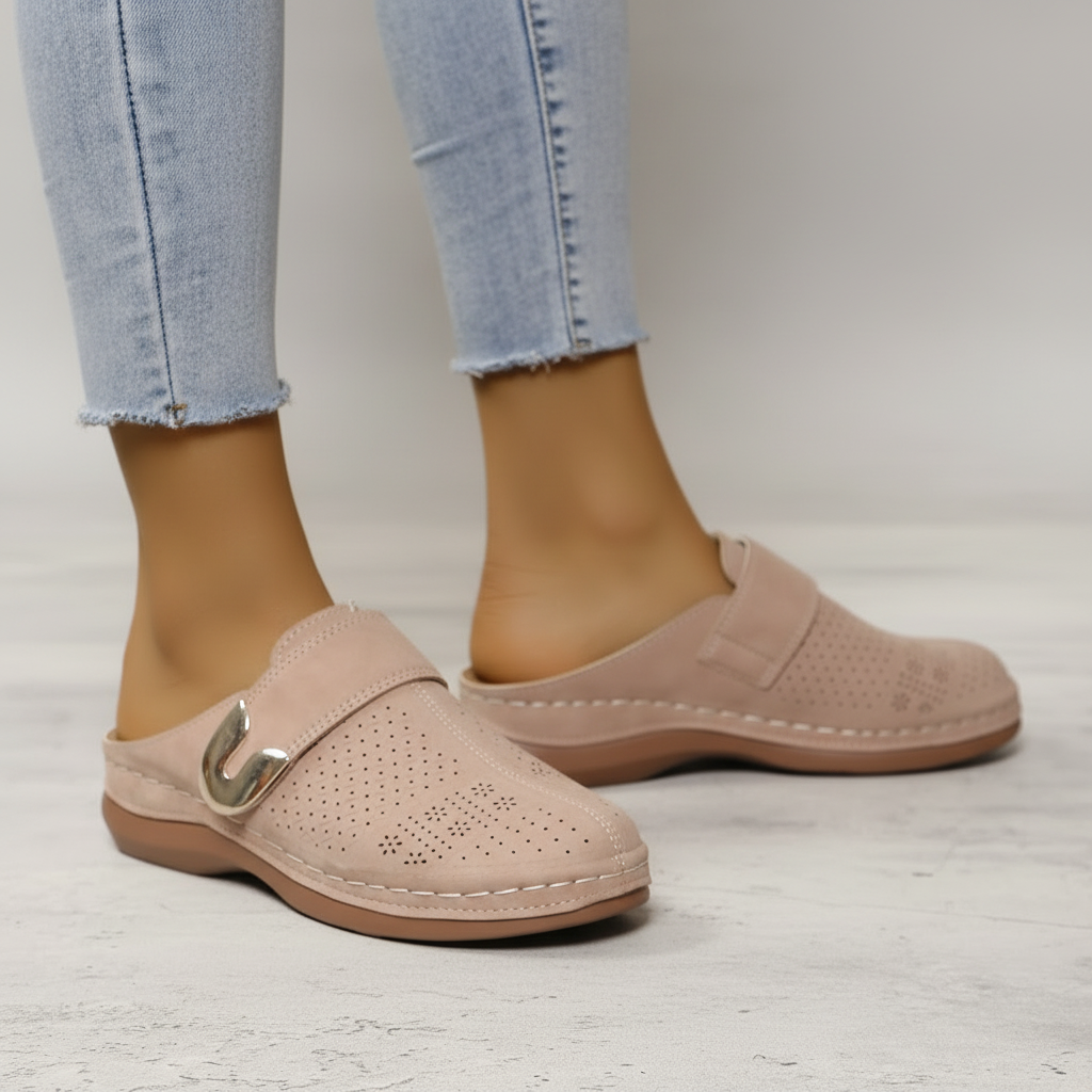 Women's Slip-On Mule Clogs – Cushioned Insole with Buckle Detail