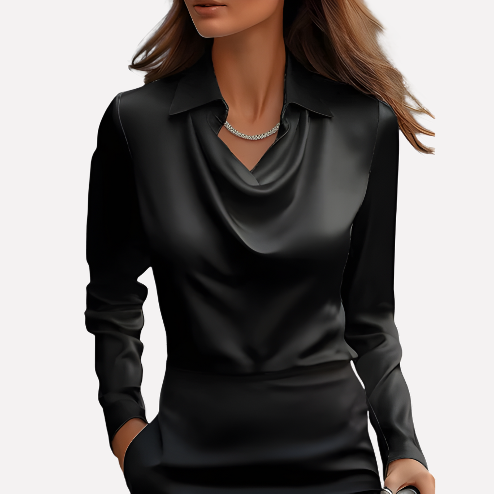 Satin Cowl Neck Blouse – Long Sleeve Collared Work Shirt