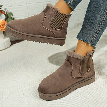 Faux Suede Fur-Lined Slip-On Ankle Boots – Plush Winter Booties