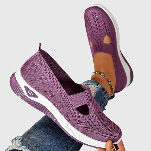 Knit Slip-On Wedge Sneakers – Cutout Breathable Casual Shoes