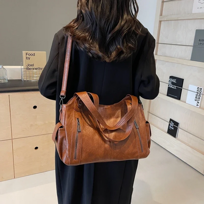 Vegan Leather Shoulder Bag – Large Multi-Pocket Crossbody Tote