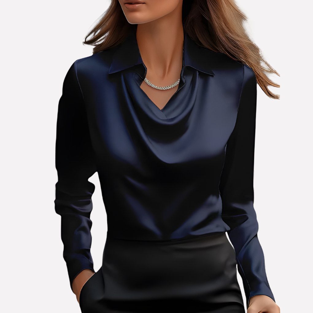 Satin Cowl Neck Blouse – Long Sleeve Collared Work Shirt