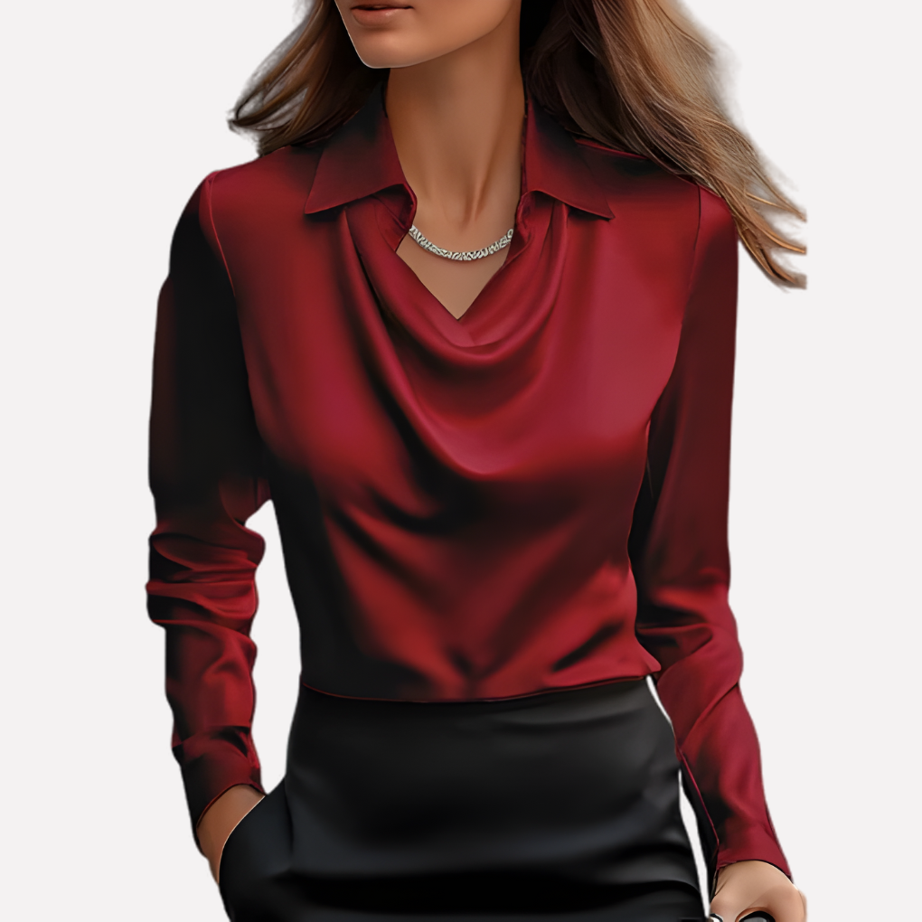Satin Cowl Neck Blouse – Long Sleeve Collared Work Shirt