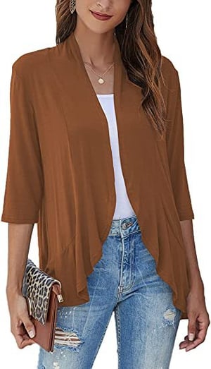 Open Front Draped Cardigan – Women's 3/4 Sleeve Lightweight Layer