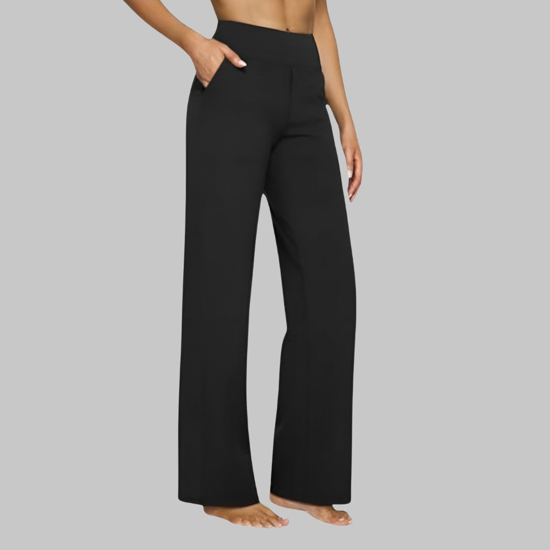 High-Waist Wide-Leg Stretch Pants – Soft Pull-On Trousers with Pockets