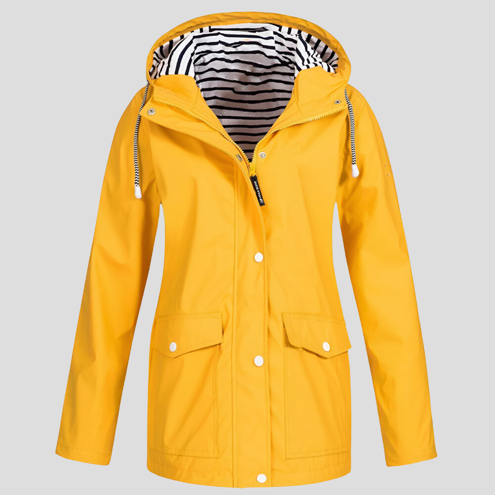 Women's Waterproof Rain Jacket with Hood – Windproof Polyester Outdoor Coat