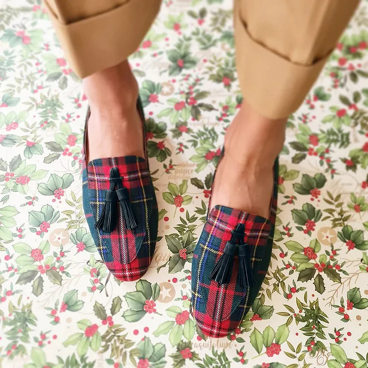 Tartan Plaid Tassel Loafers – Women's Slip-On Flat Loafers