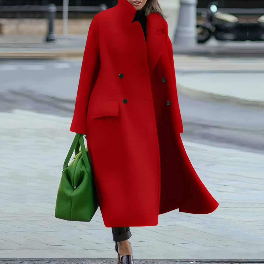 Double Breasted Longline Coat – Stand Collar Oversized Fit