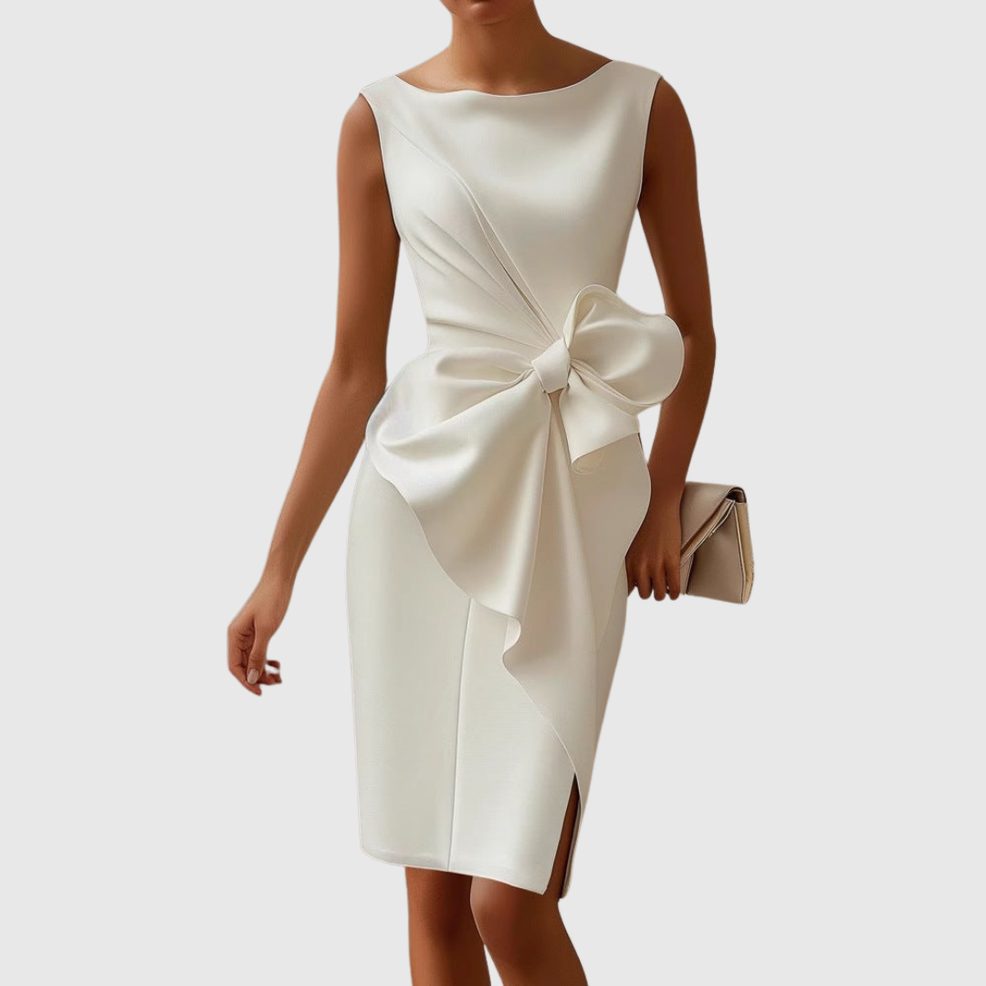 Sleeveless Bow Midi Dress – Bodycon Pencil Party Dress with Side Slit