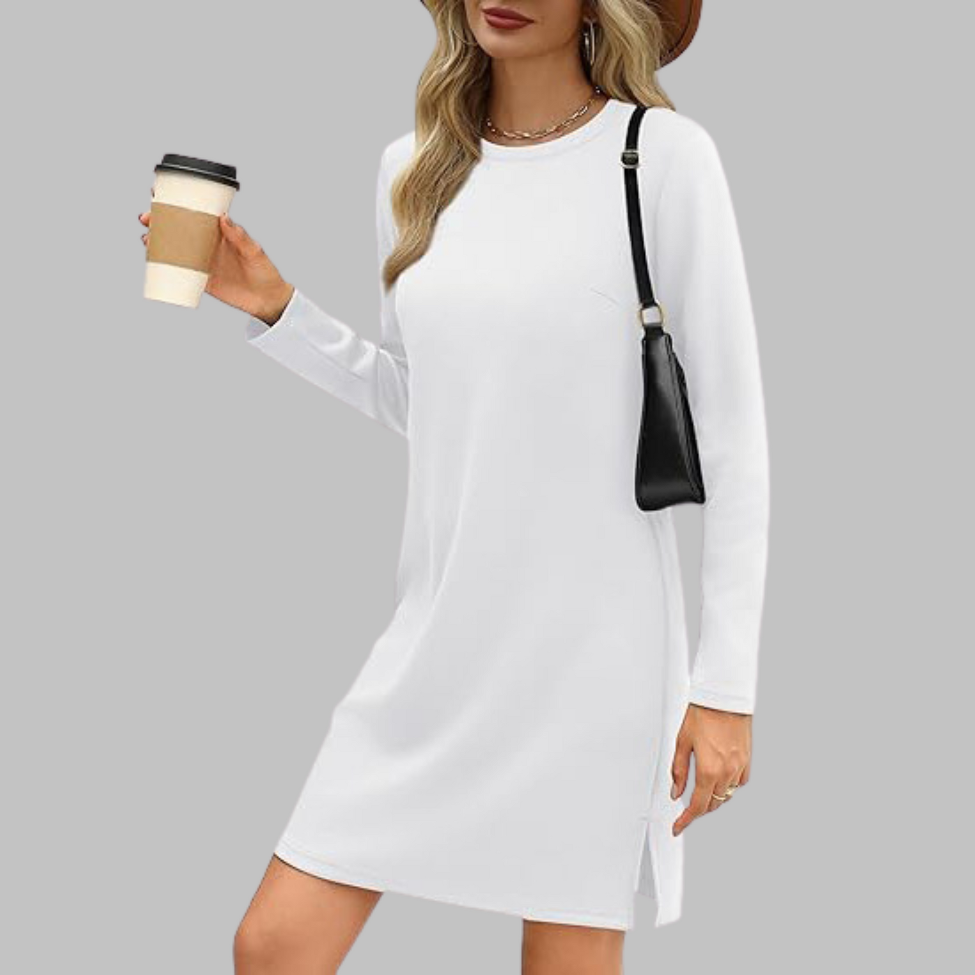 Long Sleeve Crewneck T-Shirt Dress – Slim Fit Casual Mini Dress