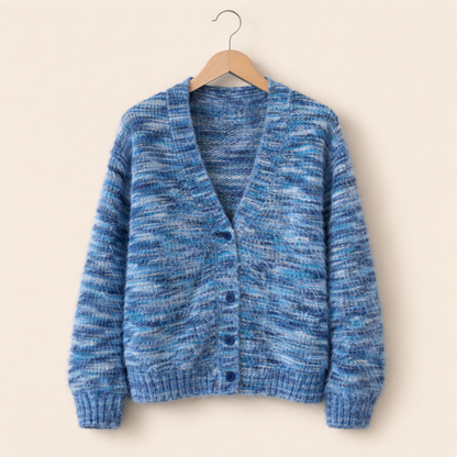Multicolor Knit Open-Front Cardigan – Long Sleeve Space-Dye