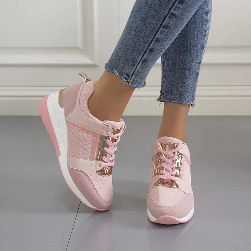 Women's Wedge Sneakers – Lace-Up Hidden Heel Platform Casual Shoe