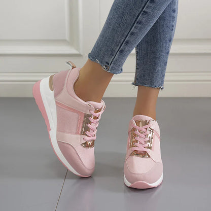 Women's Wedge Sneakers – Lace-Up Hidden Heel Platform Casual Shoe