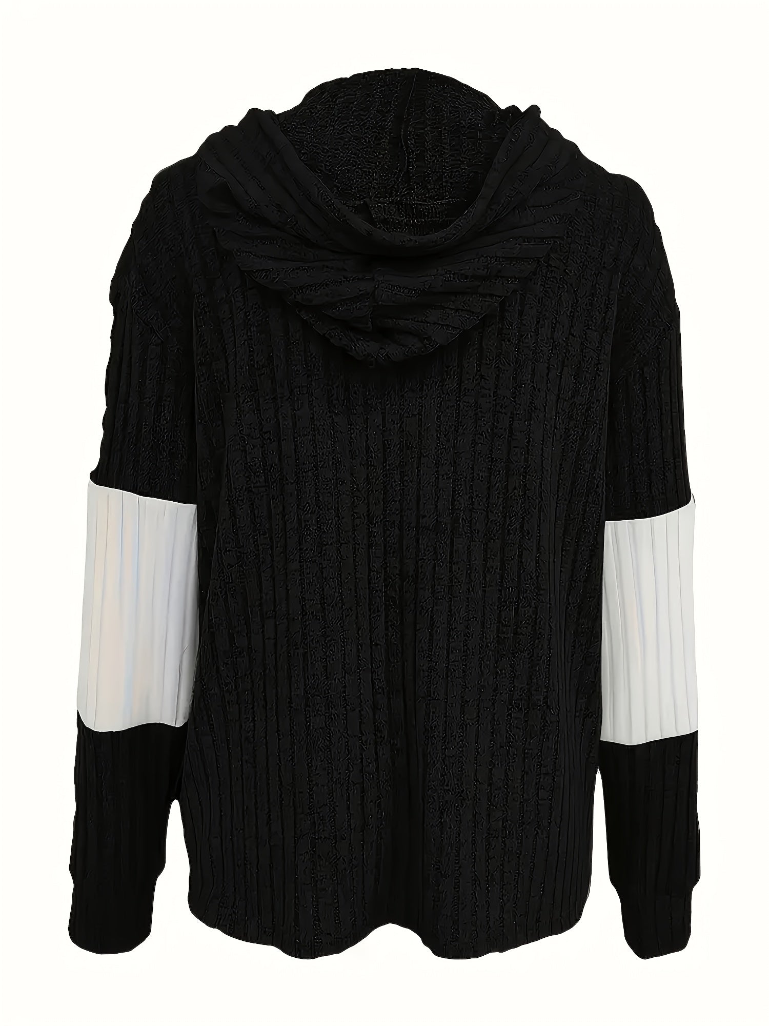 Colour Block Zip-Up Hoodie Jacket – Ribbed Knit Long Sleeve