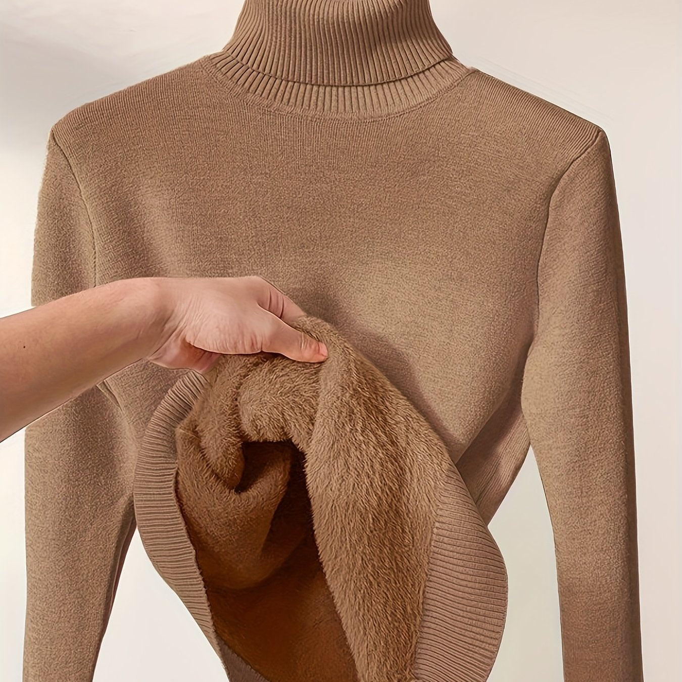 Fleece Lined Turtleneck Sweater – Slim Fit Knit Pullover