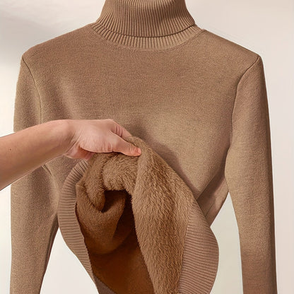 Fleece Lined Turtleneck Sweater – Slim Fit Knit Pullover