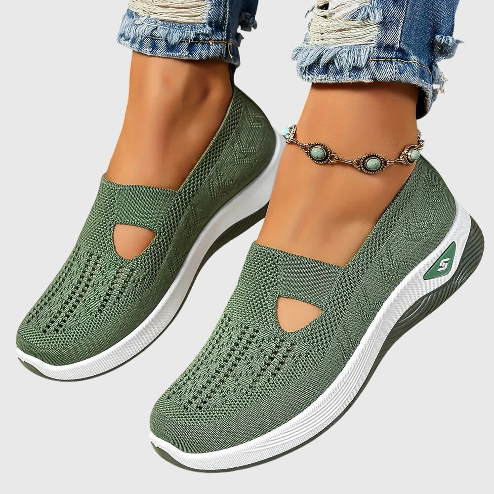 Knit Slip-On Wedge Sneakers – Cutout Breathable Casual Shoes