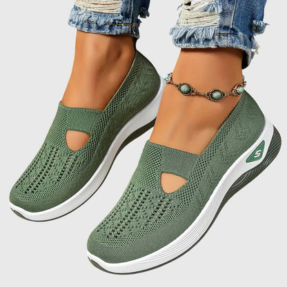 Knit Slip-On Wedge Sneakers – Cutout Breathable Casual Shoes