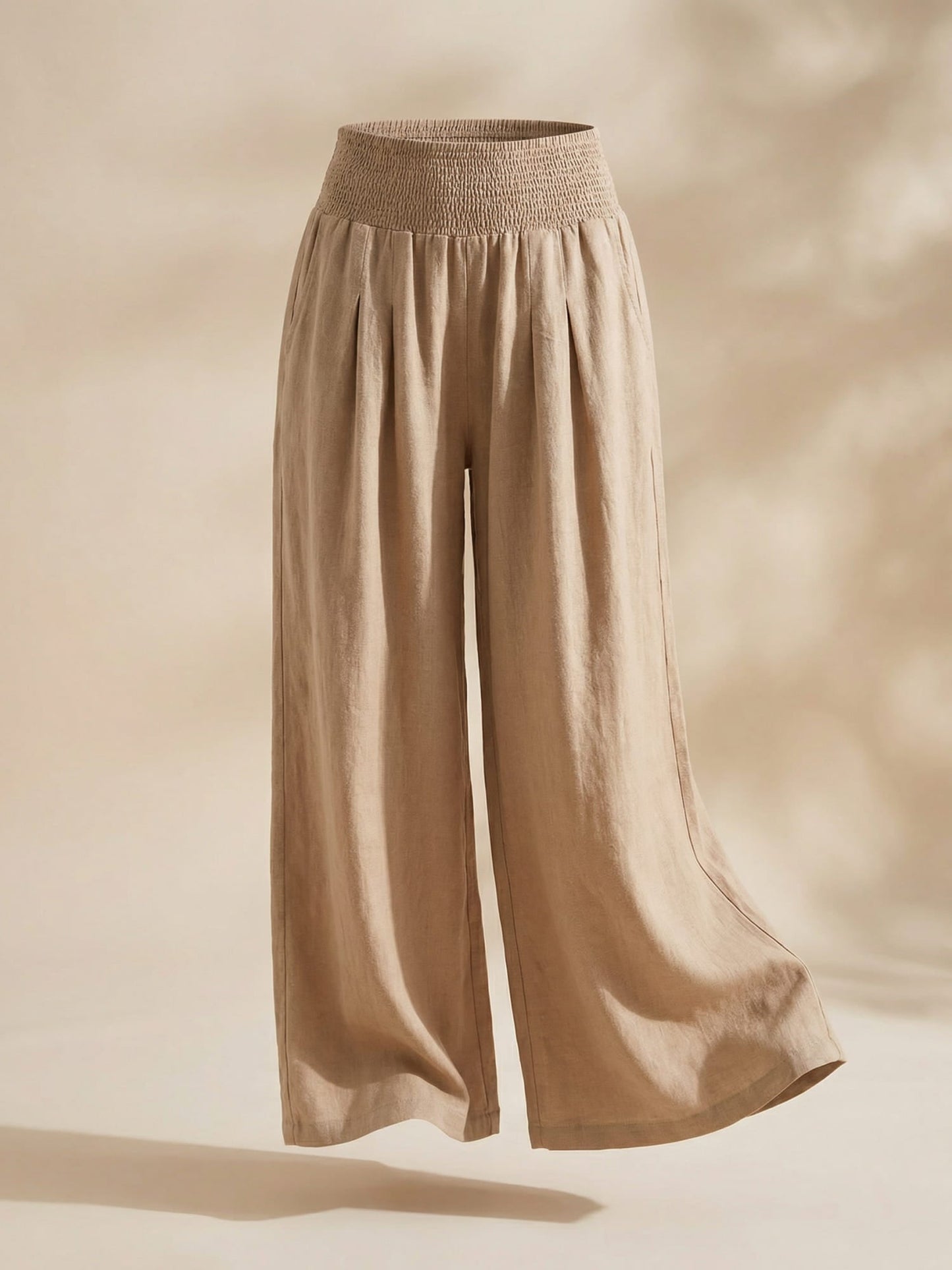 Linen Wide-Leg Pants – Smocked High Waist Pleated Summer Trousers