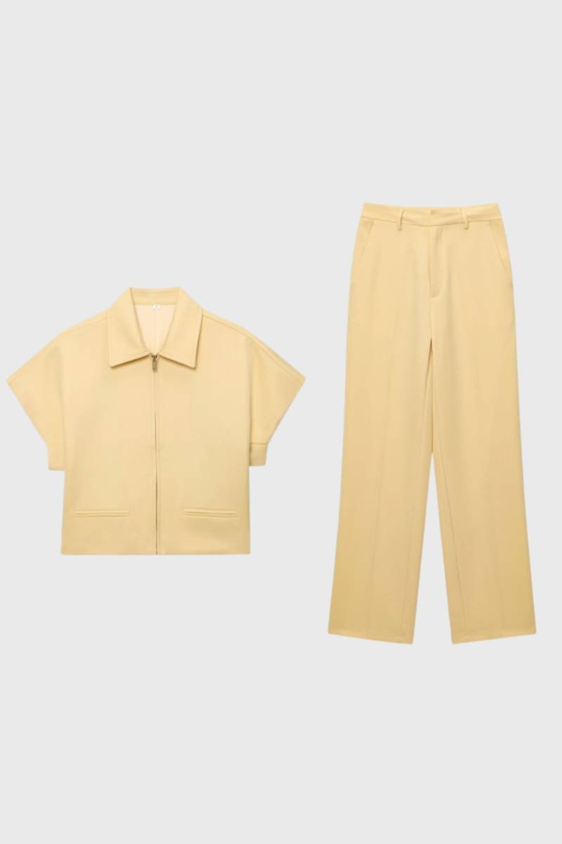 Wide Leg Trouser Co-Ord Set – Zip Jacket Two Piece