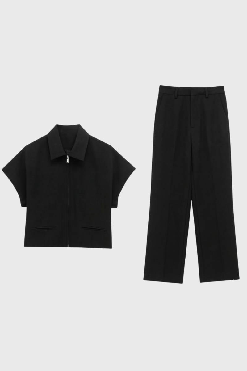 Wide Leg Trouser Co-Ord Set – Zip Jacket Two Piece