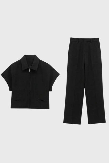 Wide Leg Trouser Co-Ord Set – Zip Jacket Two Piece