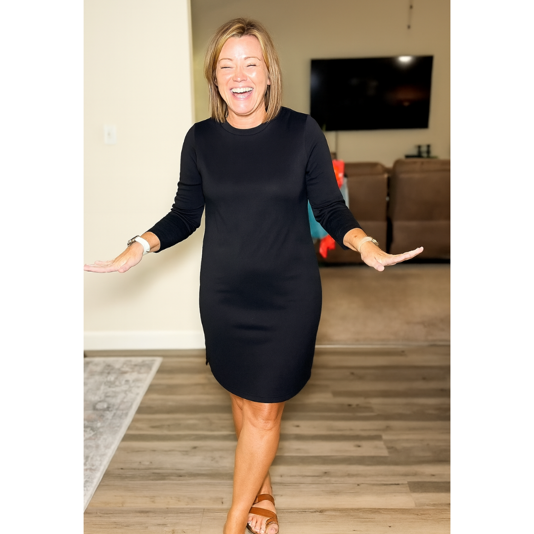 Long Sleeve Crewneck T-Shirt Dress – Slim Fit Casual Mini Dress